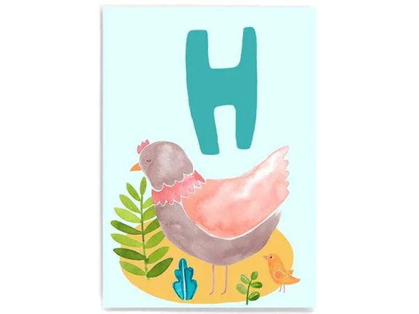 Frau Ottilie ABC Karte - H wie Henne - Tier ABC