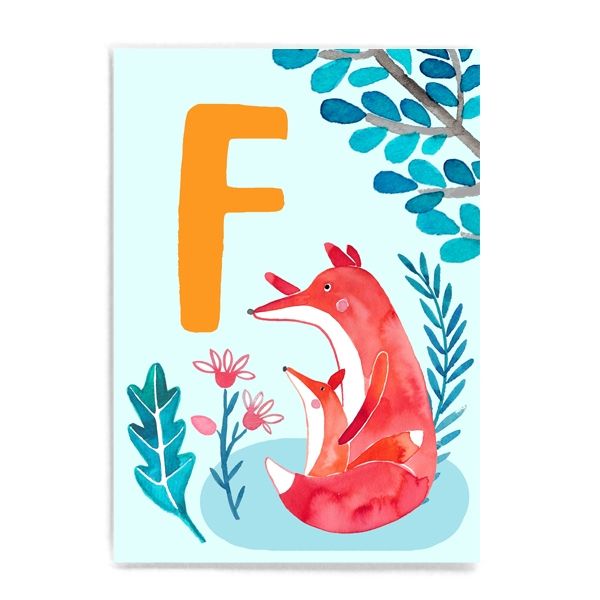Frau Ottilie ABC Karte - F wie Fuchs - Tier ABC