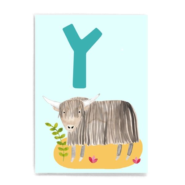 Frau Ottilie ABC Karte - Y wie Yak - Tier ABC