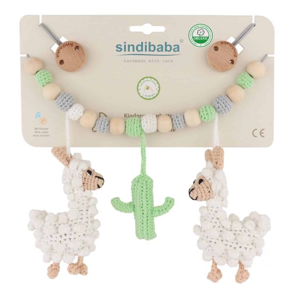 Sindibaba Kinderwagenkette - Lama & Kaktus - Weiß