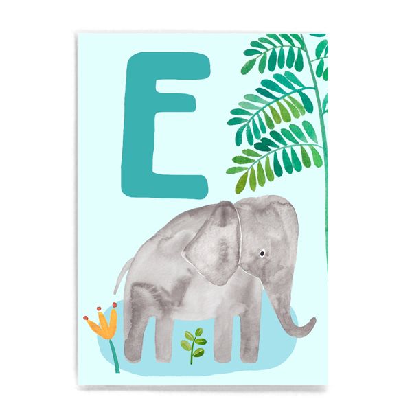 Frau Ottilie ABC Karte - E wie Elefant - Tier ABC