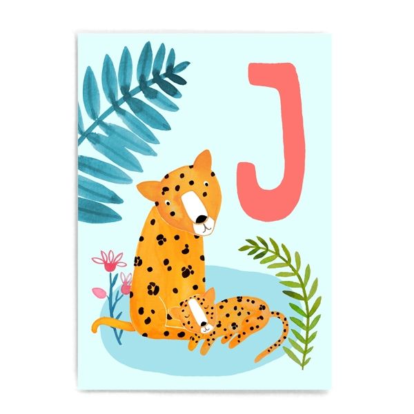 Frau Ottilie ABC Karte - J wie Jaguar - Tier ABC