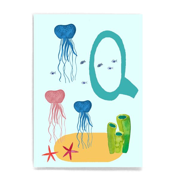 Frau Ottilie ABC Karte - Q wie Qualle - Tier ABC