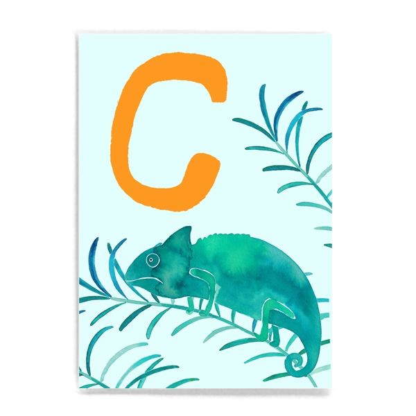 Frau Ottilie ABC Karte - C wie Chamäleon - Tier ABC