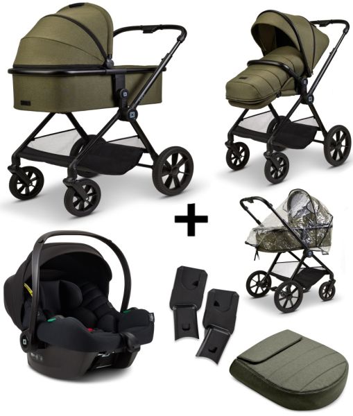 Moon CLICC Kinderwagen SET - Moss Green Melange - inkl. Sportwagen, Babyschale & Zubehör