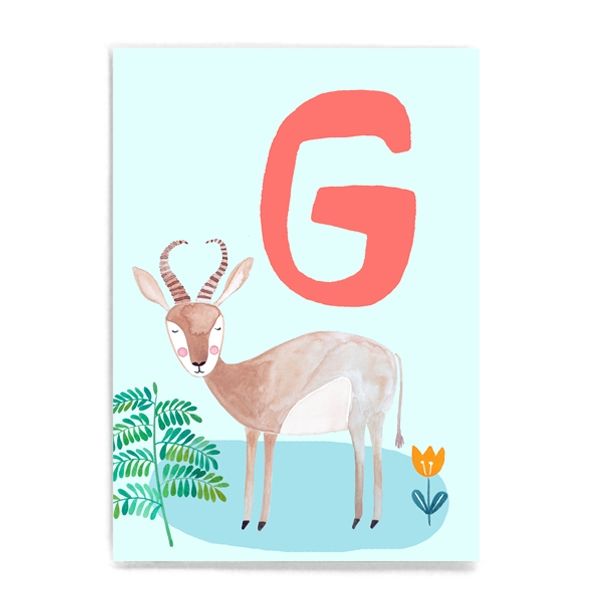 Frau Ottilie ABC Karte - G wie Gazelle - Tier ABC