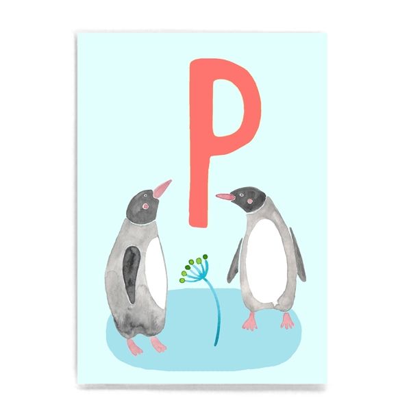 Frau Ottilie ABC Karte - P wie Pinguin - Tier ABC