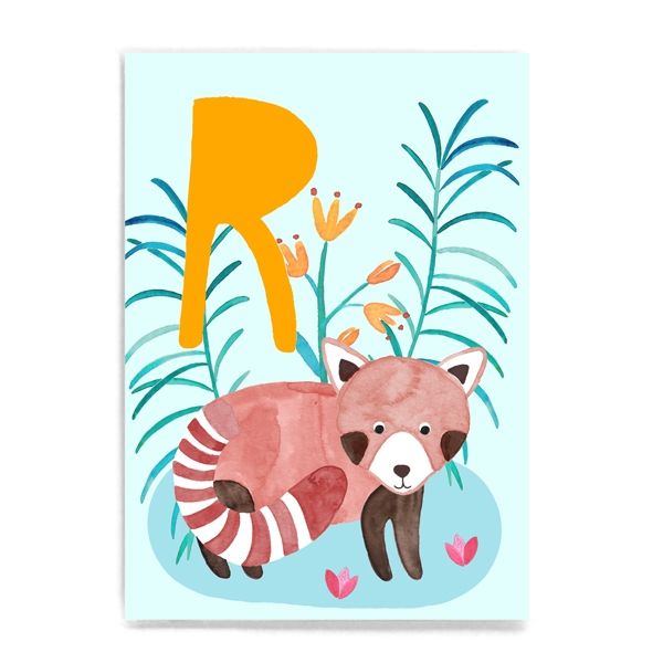 Frau Ottilie ABC Karte - R wie Roter Panda - Tier ABC