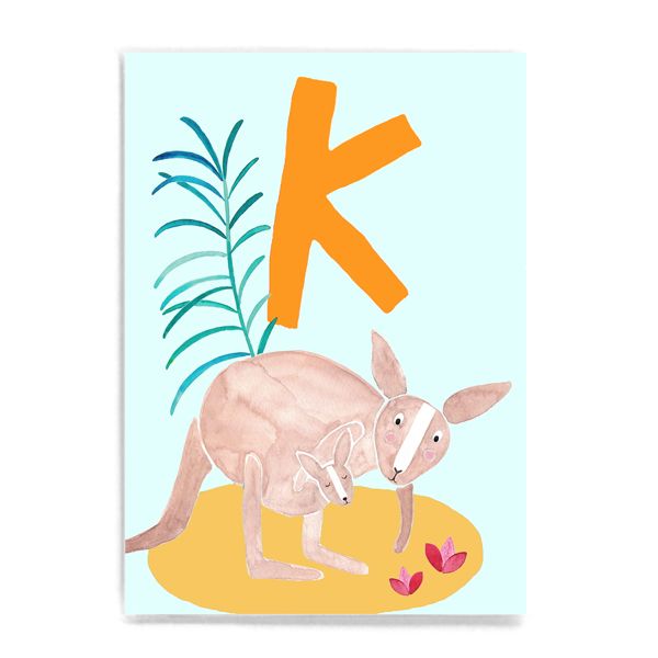 Frau Ottilie ABC Karte - K wie Känguru - Tier ABC
